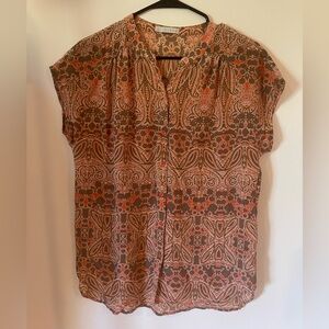 Hinge Brown and Orange Patterned Blouse